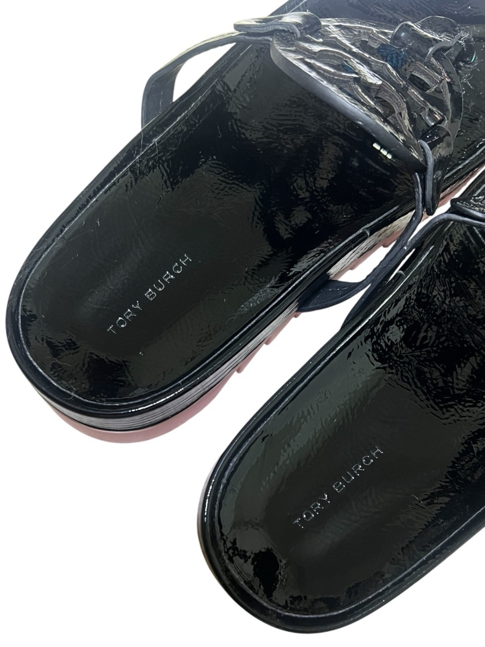 TORY BURCH Miller Cloud Lug Black Pink Leather Platform Sawtooth Sandals - Picture 7 of 16